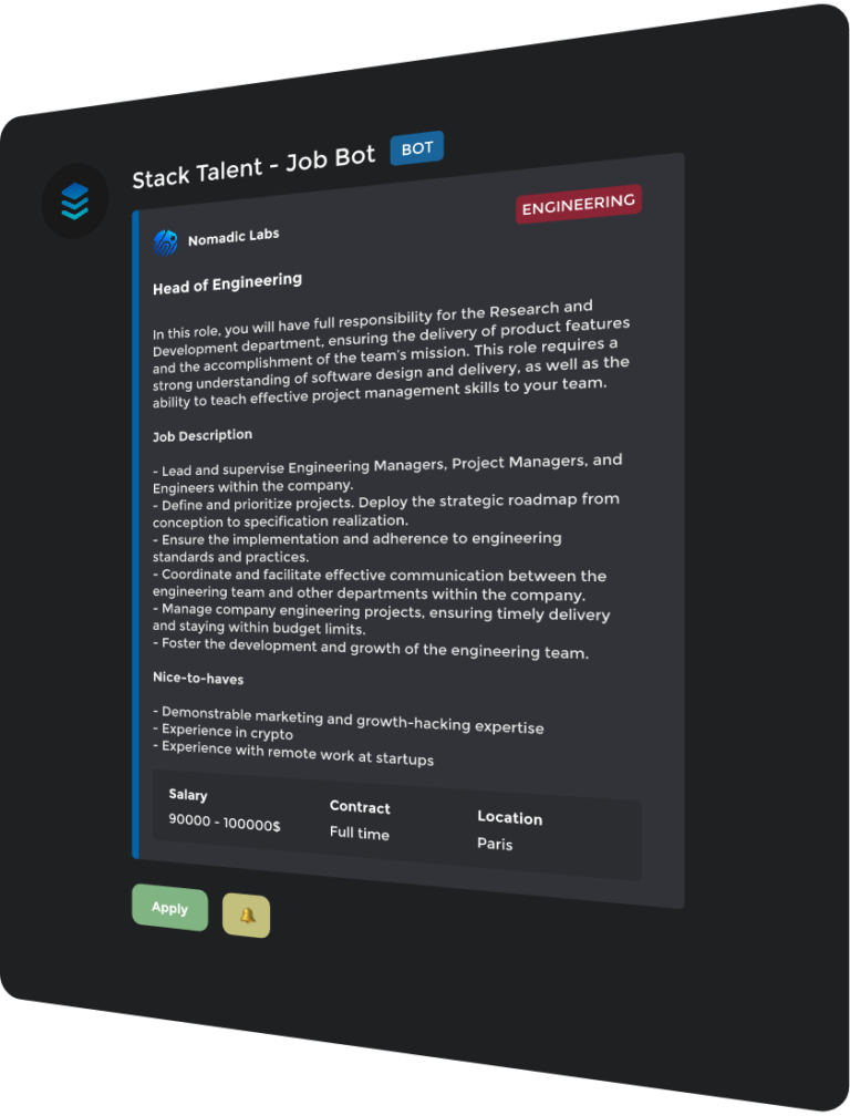 Stack Talent Job Bot, Job board